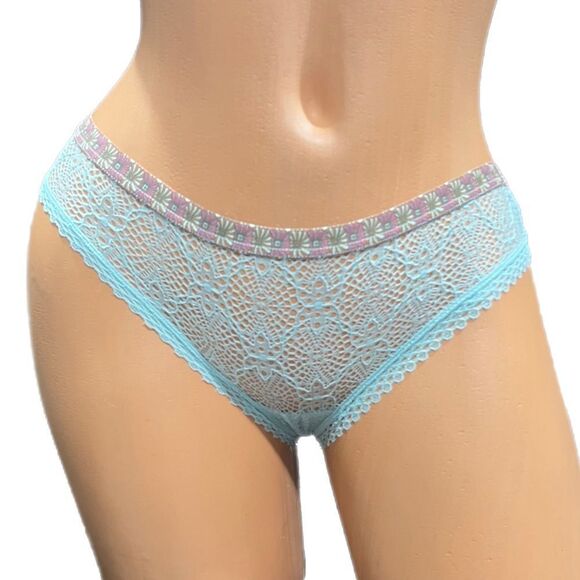 Victorias Secret Floral elastic waistband Low rise Lace Bikini panty blue Small - Picture 1 of 6